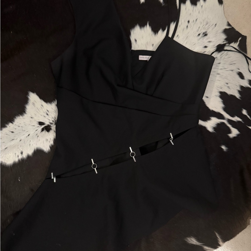 Chelsea and Walker Black Spaghetti-Strap Cutout Top